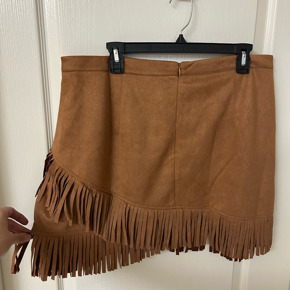 Asymmetrical Fringe Skirt in Tan